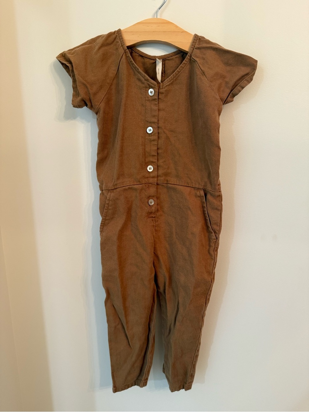 Casual Kids Brown Button-Front Short-Sleeve Jumpsuit